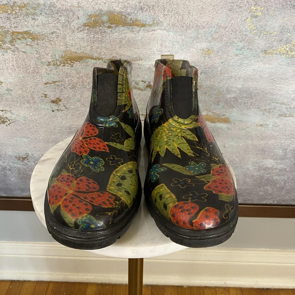 Sloggers Rain Boots Womens Size 8 Multicolor Floral Ankle Garden Waterproof